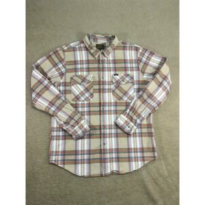 Dark Seas Flannel Shirt Long Sleeve Button Up Plaid Tan Orange‎ Blue Men's XL